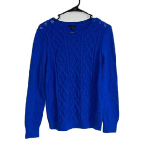 Talbots Blue Wool Blend Cable Knit Sweater Pullover Size Medium